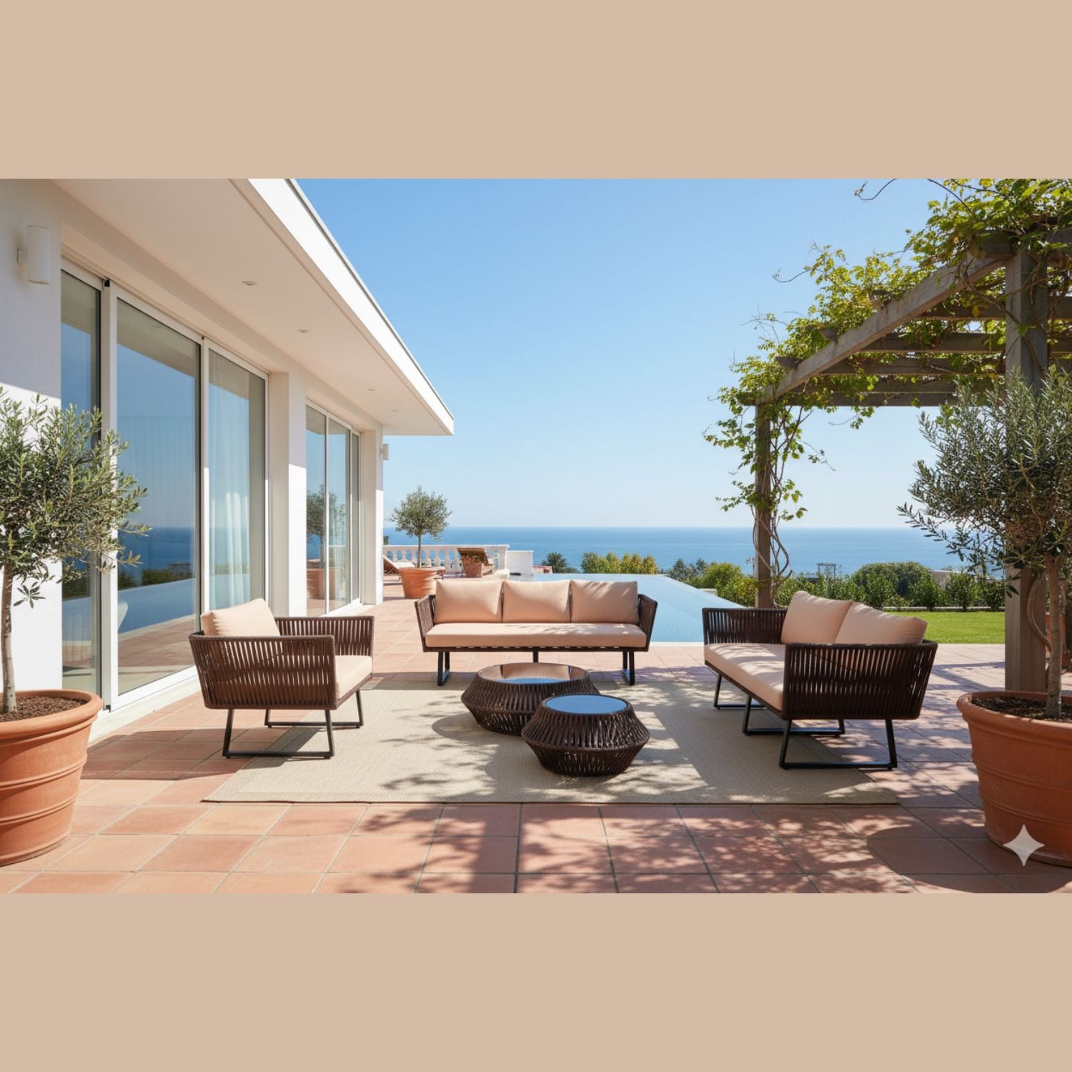 Juego de Terraza Cuerda Nautica Plana 6 Piezas Café